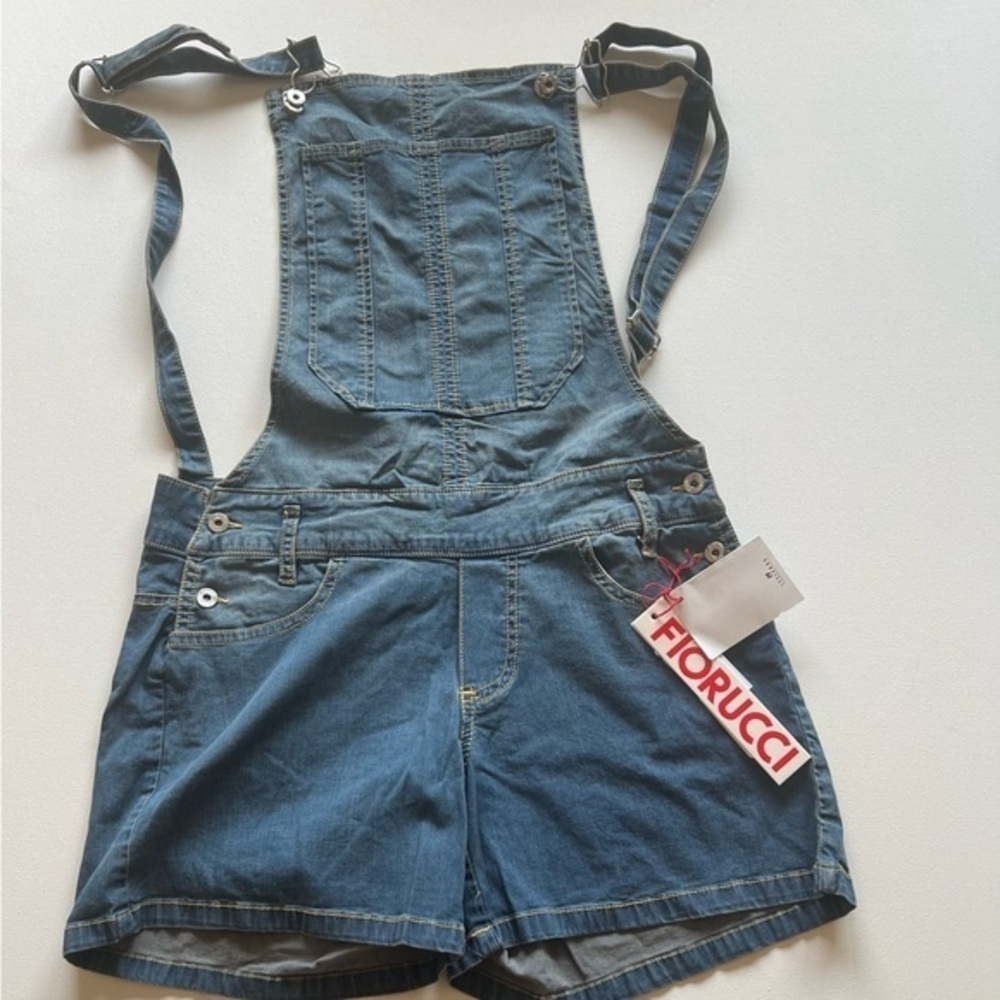 NWT Fiorucci Blue Denim Overalls Shorts Size 26/40 Italian (D3)